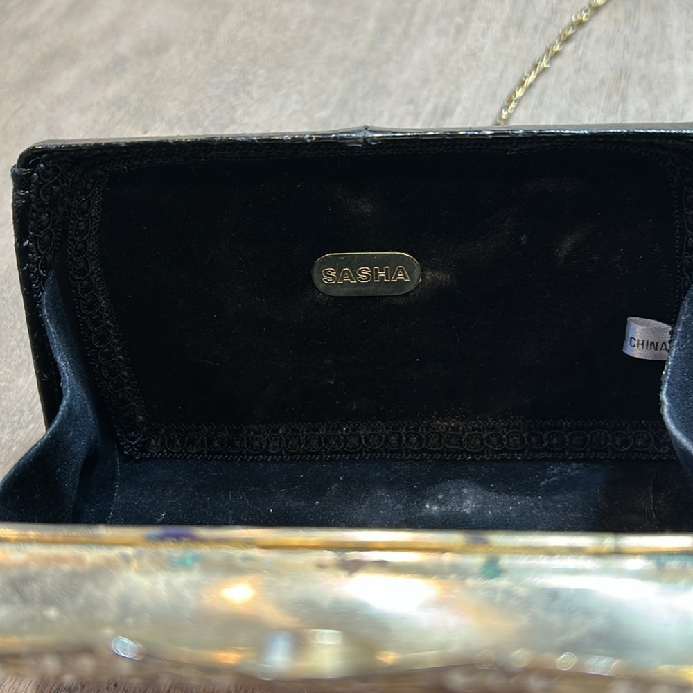 Sasha vintage purse, black with gold tones and rhinestones. - Picture 3 of 6